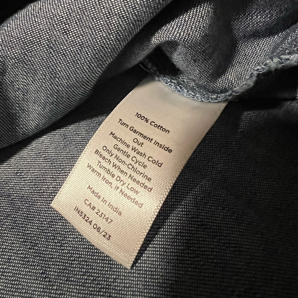 NWT Talbots Denim Chambray Ruffled Collar Top Rhinestone Buttons 100% Cotton PL - Picture 9 of 14